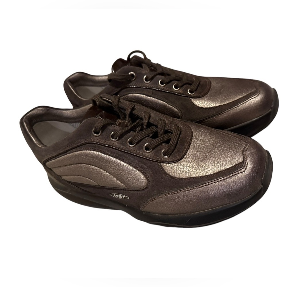 MBT Maliza Brown Leather Metallic Rocker Toning Comfort SZ 8 sneaker shoe